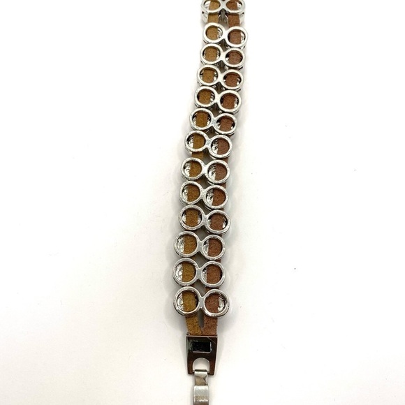 Bracelet Yellow Crystal Sliding Beads Brown Leather Silver Tone Clasp Statement - Picture 9 of 12